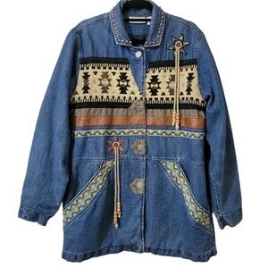 Vintage  90s 220 Hickory Southwestern Denim Coat woman’s oversized large
